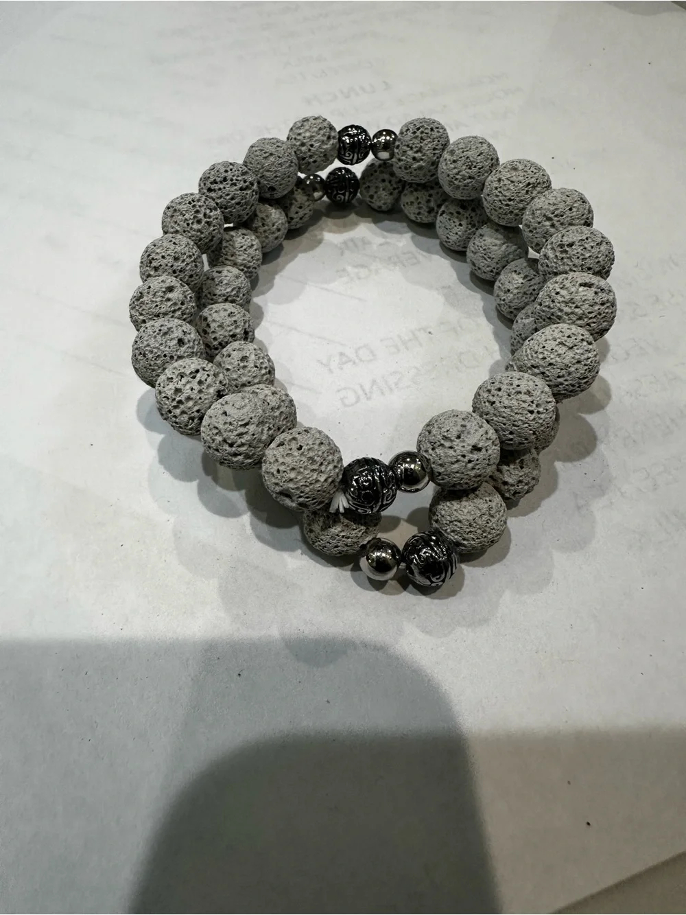 2 pcs Gray Lava Stone Beaded Stretch Bracelet - Unisex